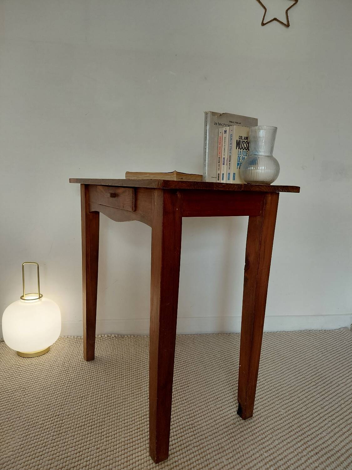 Old solid wood console - drawer - curved line - chic country style