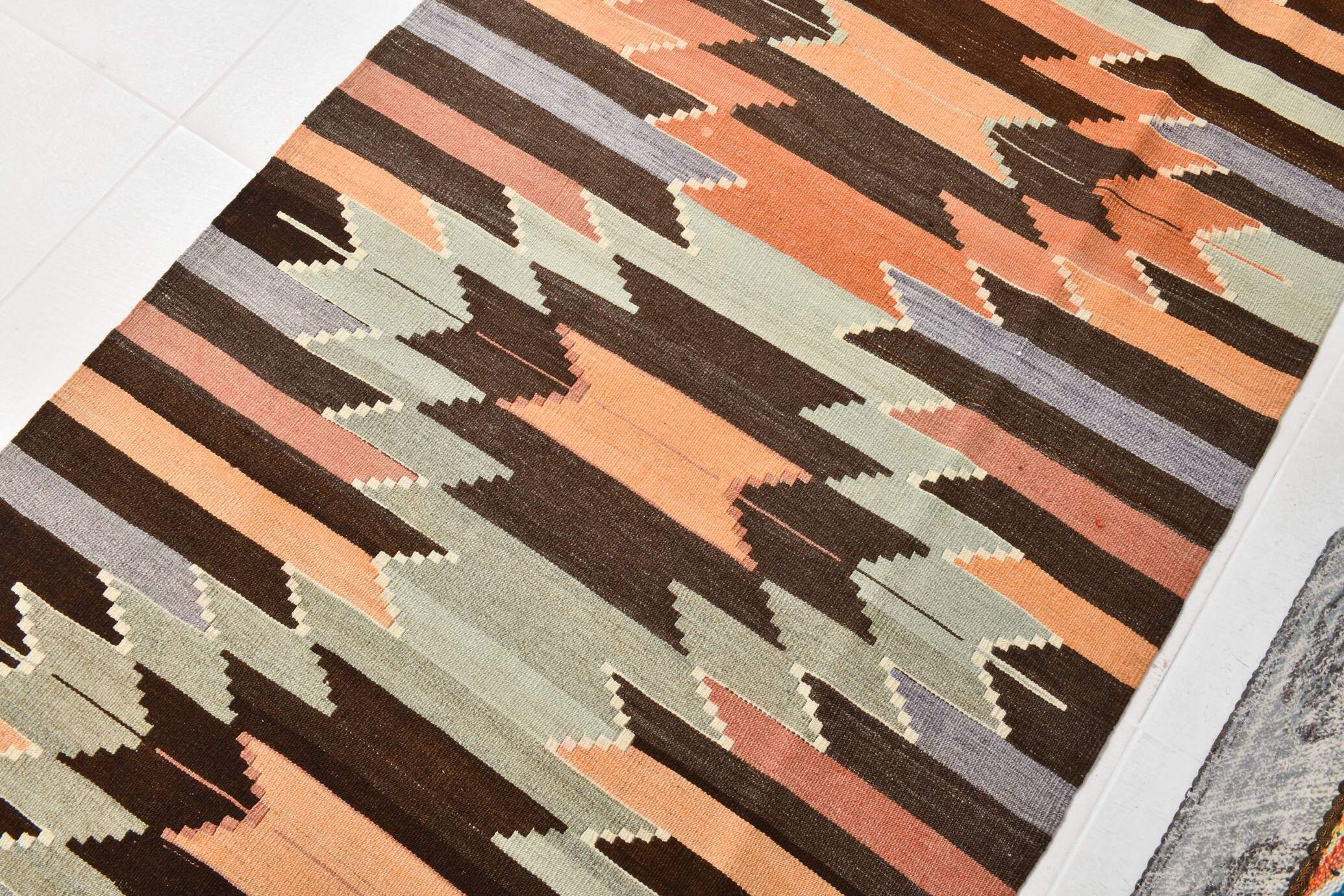 Orange Brown Tribal Kilim Runner Rug, 108x297Cm
