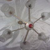 Chandelier in golden metal and vintage red pvc