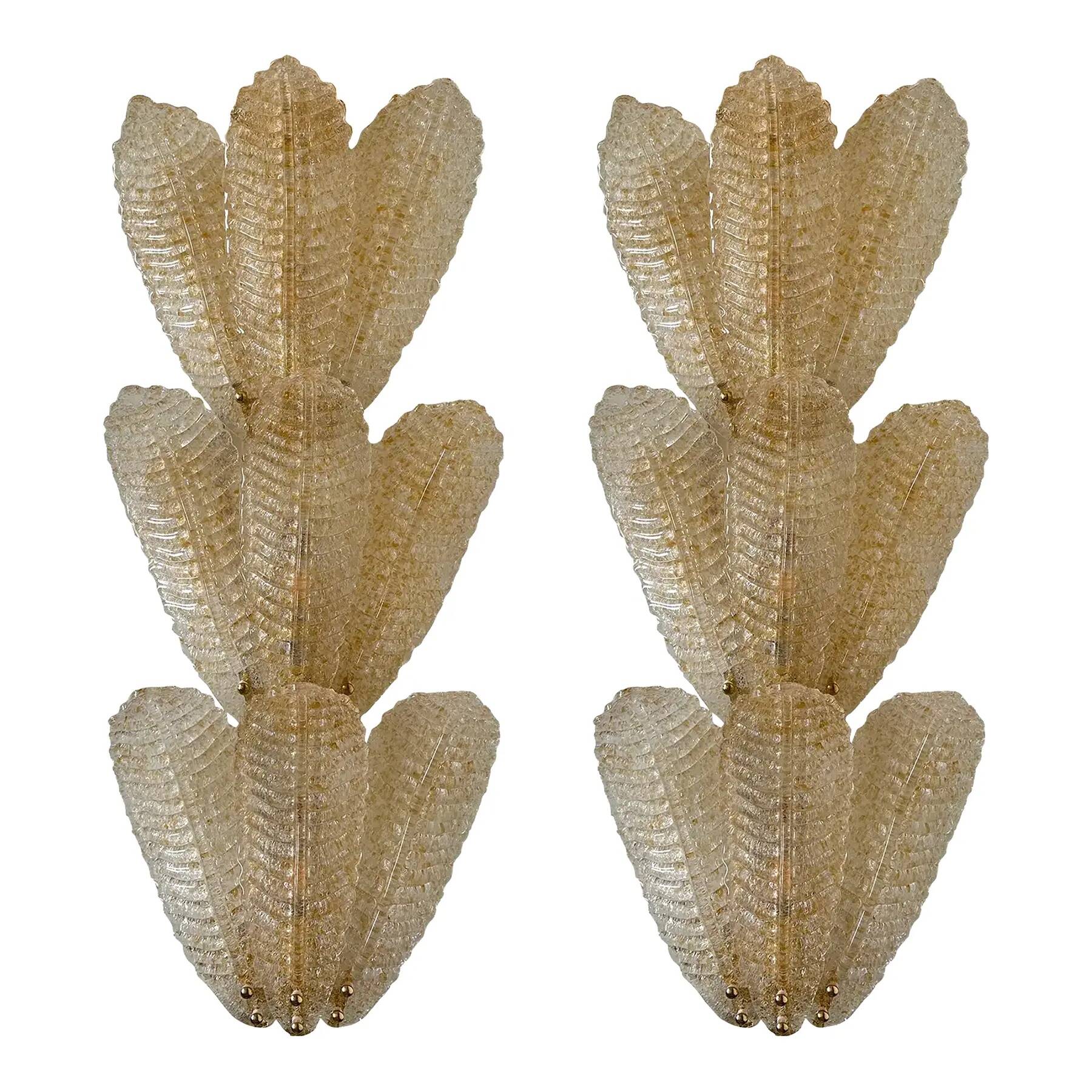 Luxury Venetian Scenographic Wall Sconces Whith Amber "Graniglia" Leaves Mu