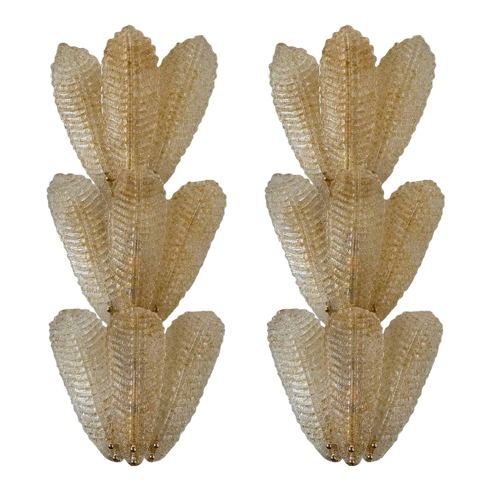 Luxury Venetian Scenographic Wall Sconces Whith Amber "Graniglia" Leaves Mu