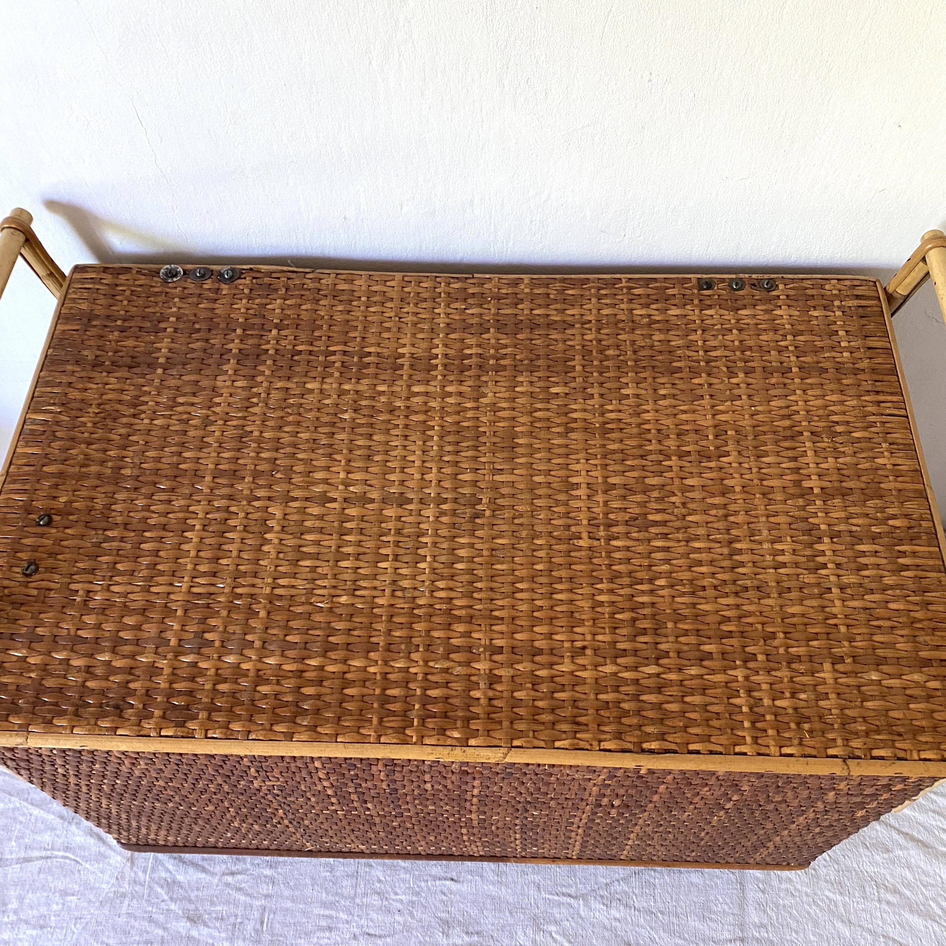 Vintage rattan cane bench chest