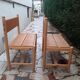 2 wooden and straw benches