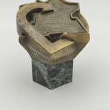 Sculpture paper press in signed bronze and green marble 2,42kg