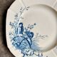 Blue ironstone hollow plate from Gien, "Birds" service circa 1870 no. 4