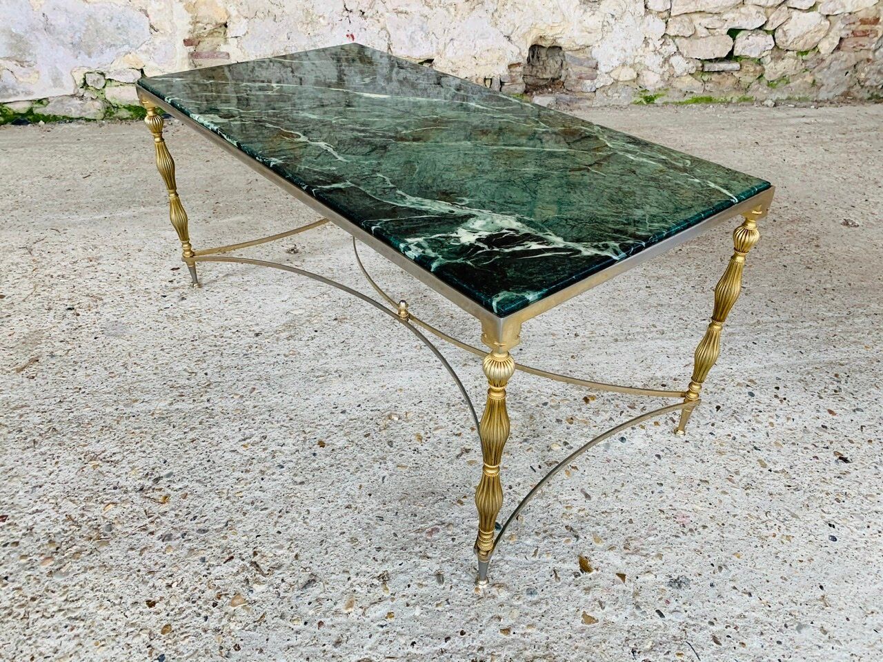 Coffee table in green marble and brass circa 50/60