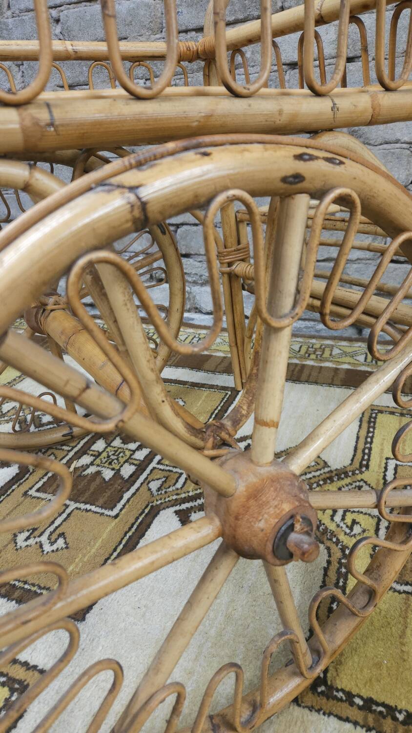 Bamboo and rattan bar cart, 1950