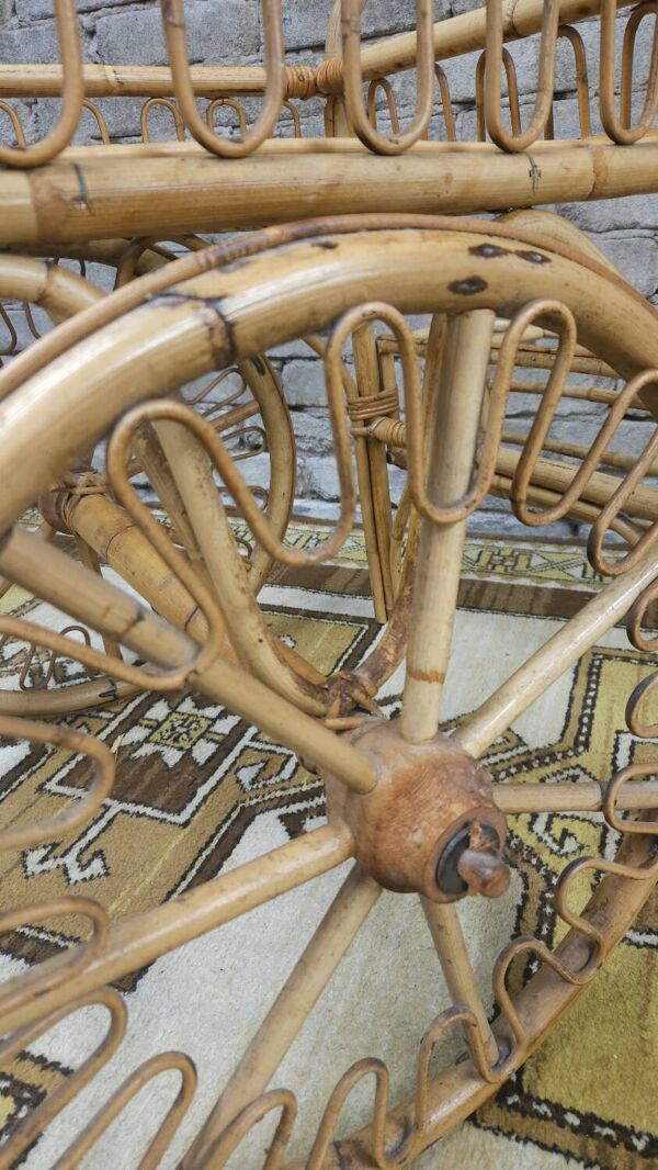 Chariot de bar en bambou et rotin, 1950