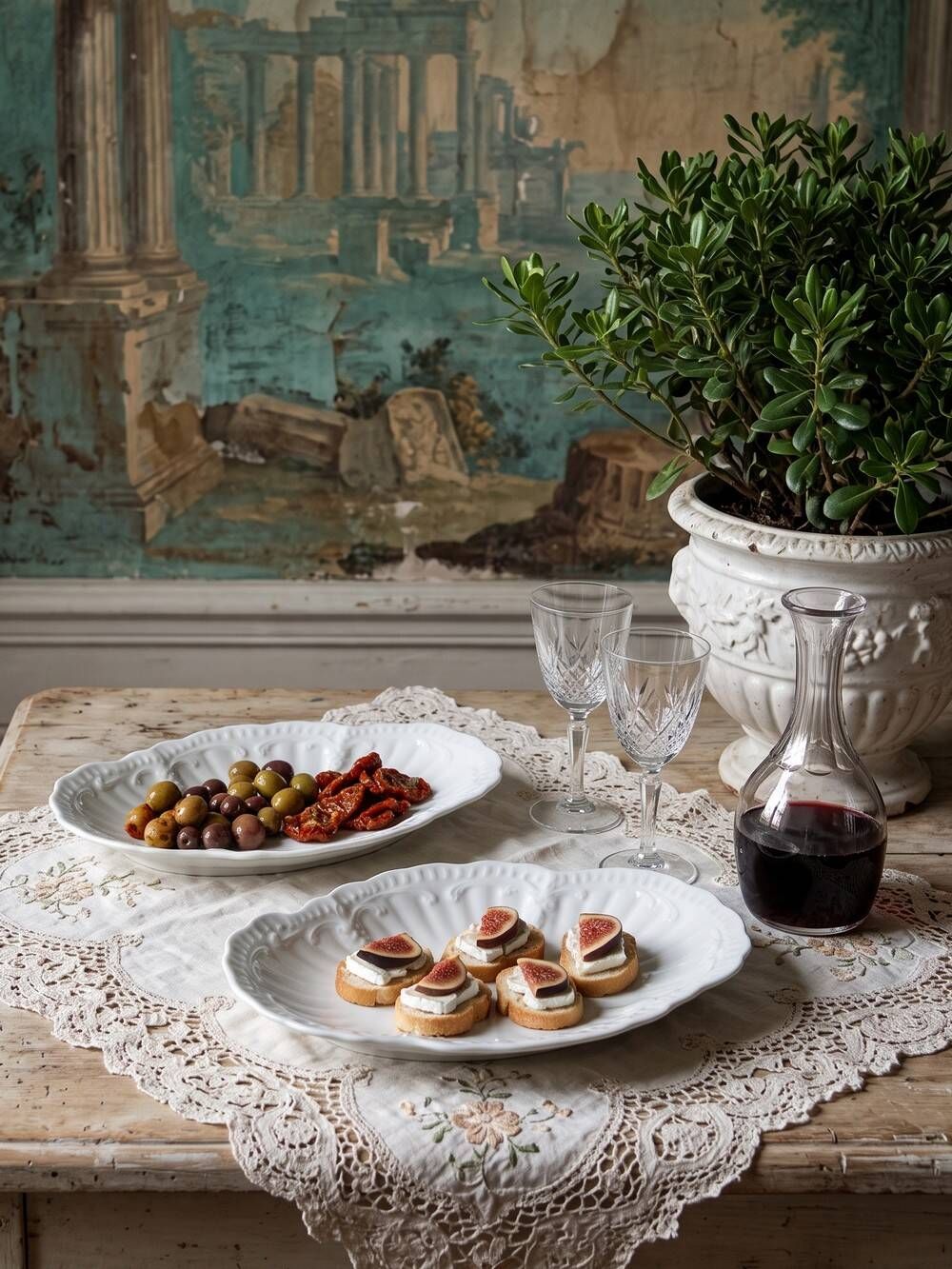 Vintage duo of Chastagner Limoges serving dishes, white rocaille porcelain.