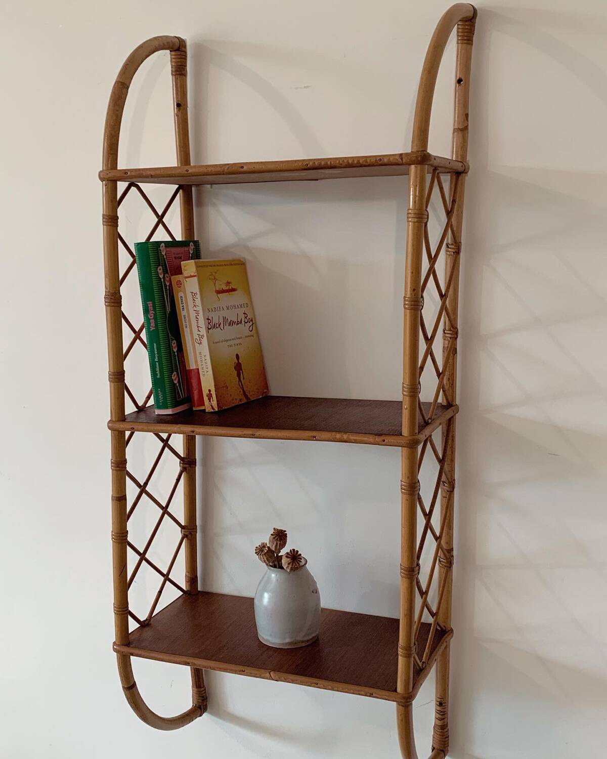 Vintage wall shelf in bamboo and wood