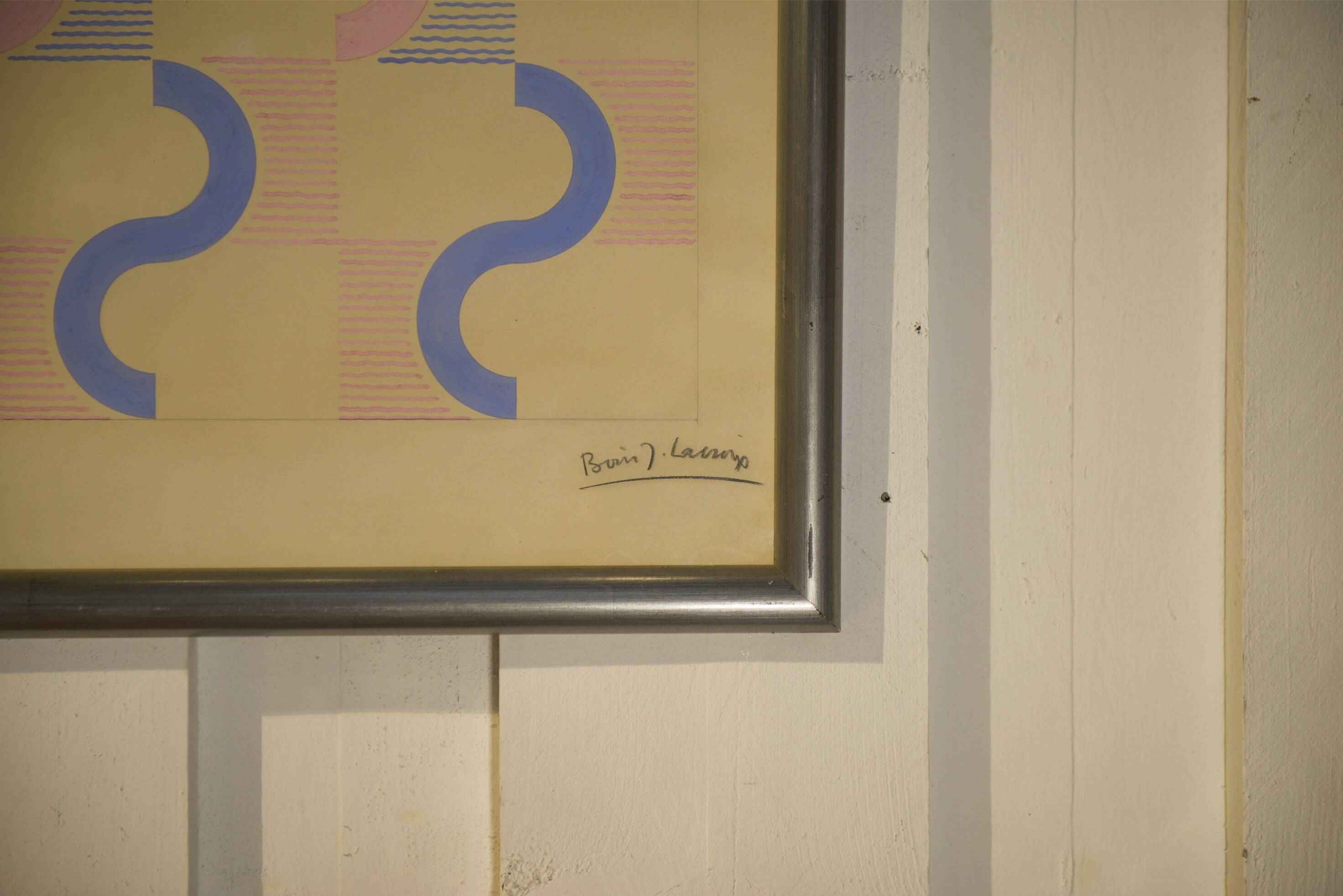 Gouache on paper original unique modernist work by Jean Boris Lacroix 1940s