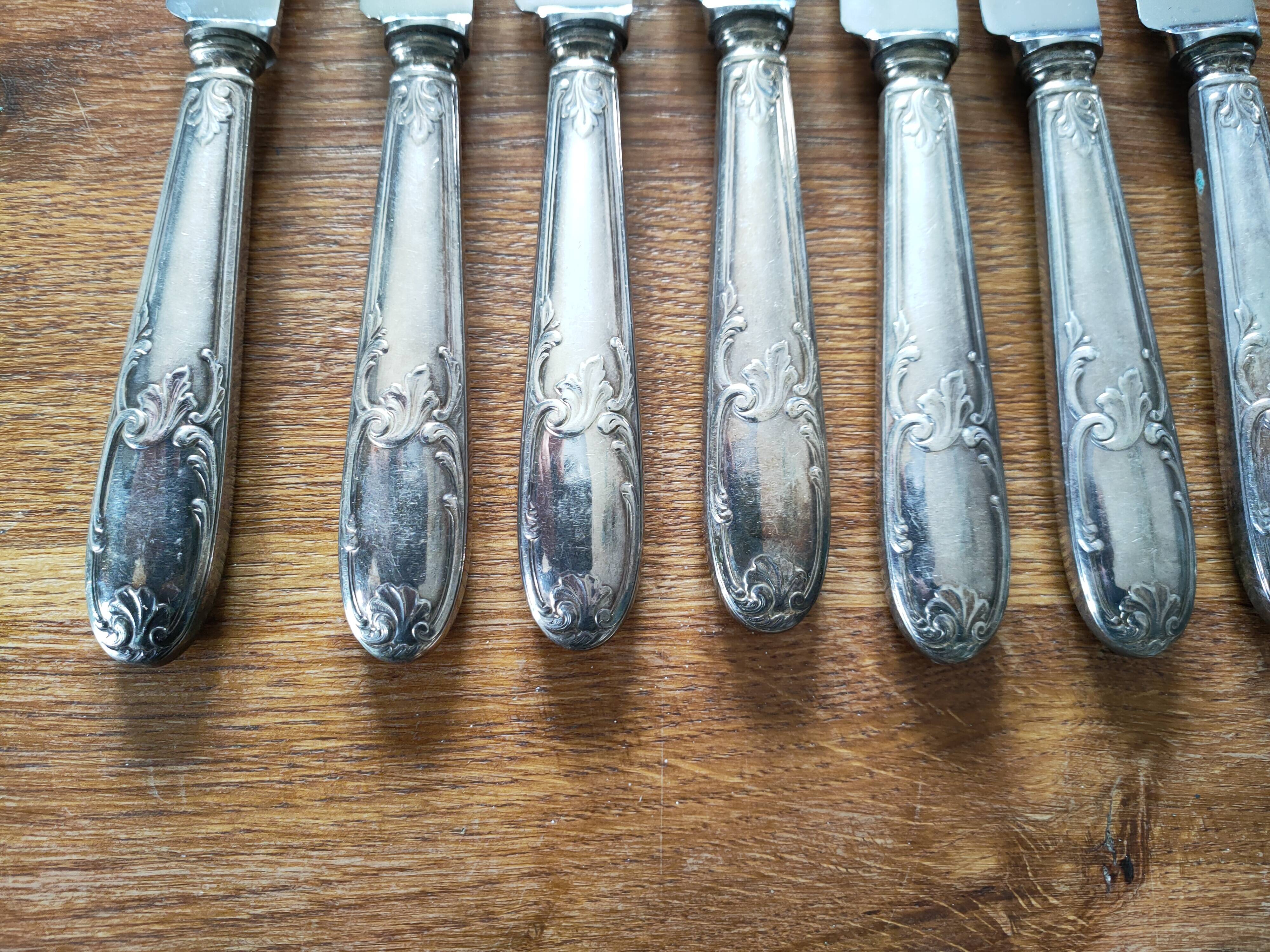 12 antique silver metal knives