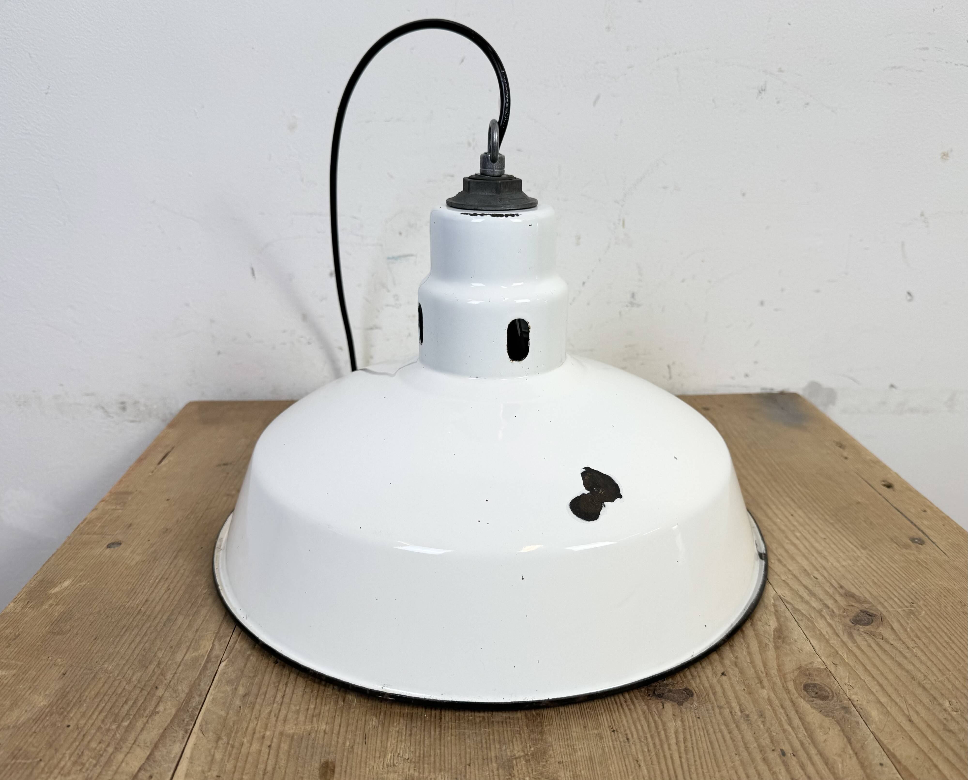 Industrial White Enamel Factory Pendant Lamp from Abolite, 1960s