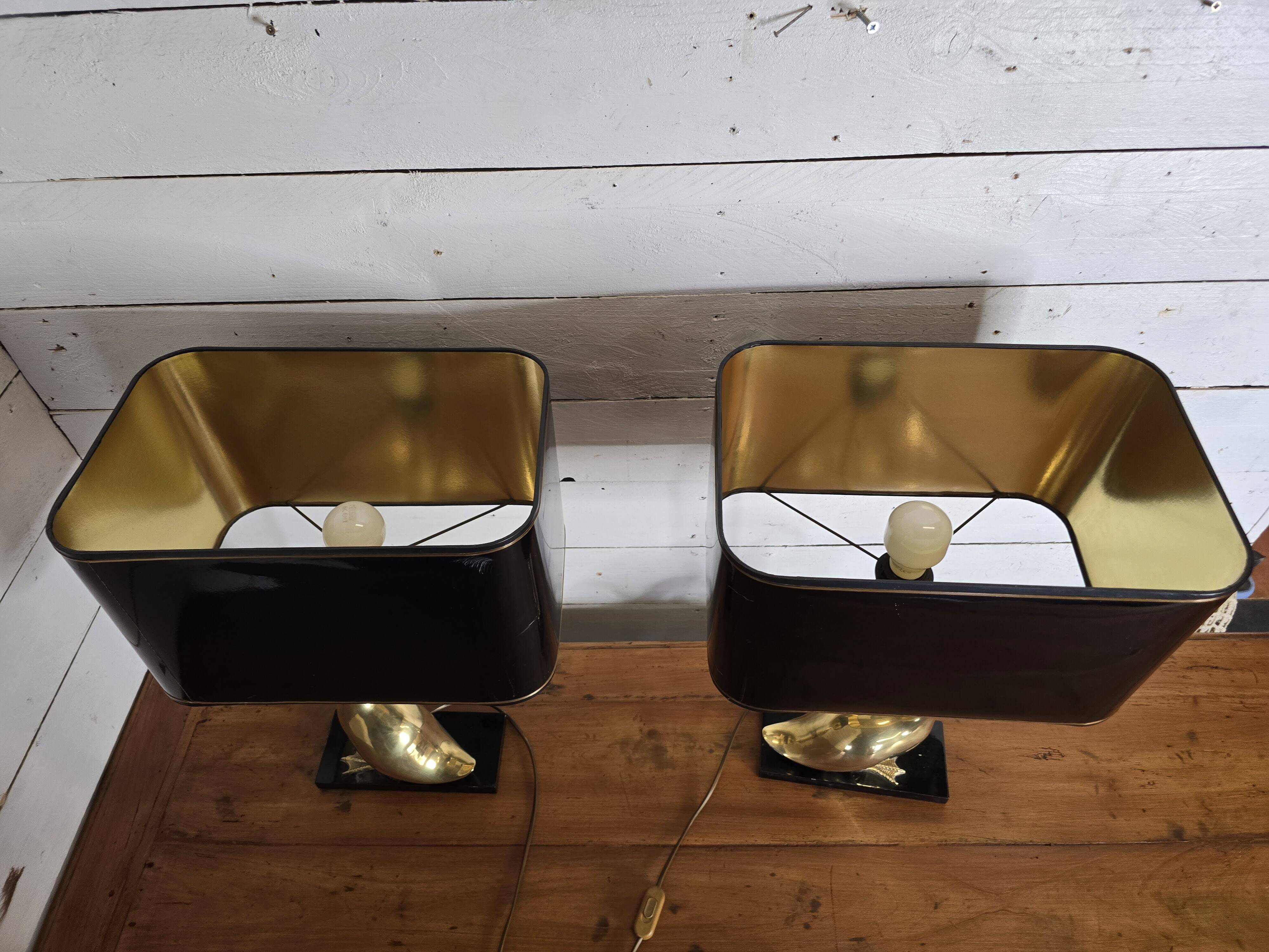 Pair of 70s table lamps featuring a brass duck