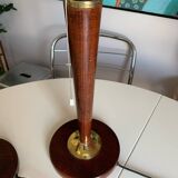 Pair of wooden and white opaline foot lamps