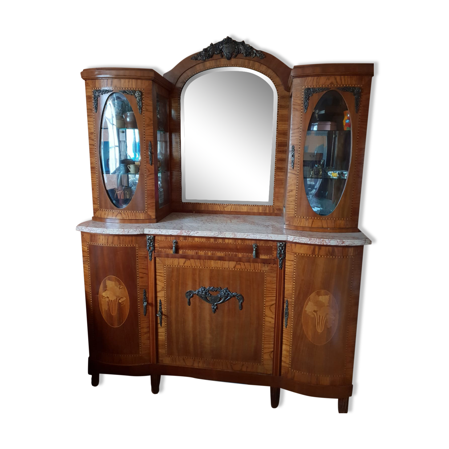 Art Deco showcase sideboard in merisier et zebrano