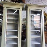 Magnificent pair of green painted fir bookcase display cabinet early 20th century