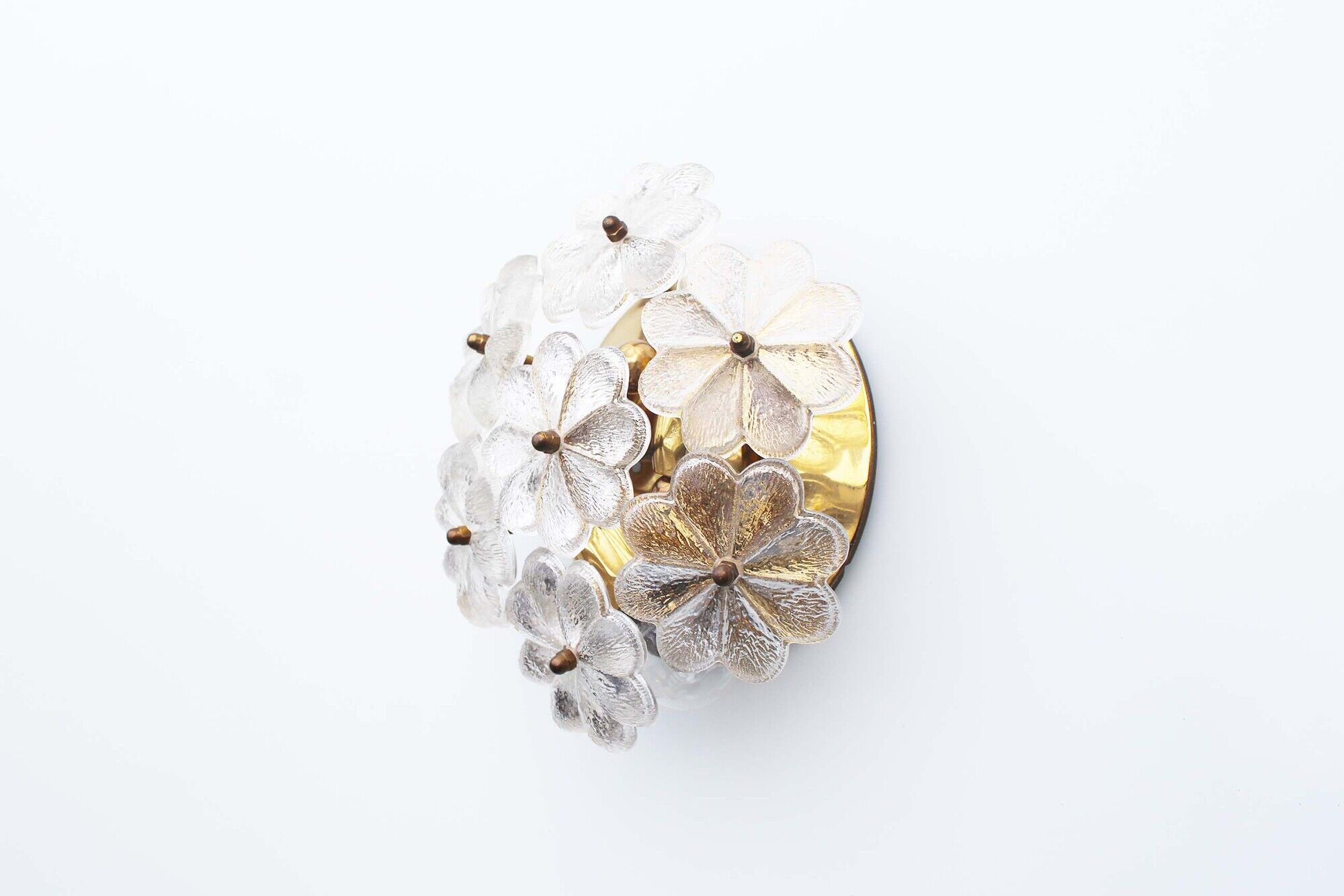 Petite brass and Murano glass flower flush mount light by E. Palme