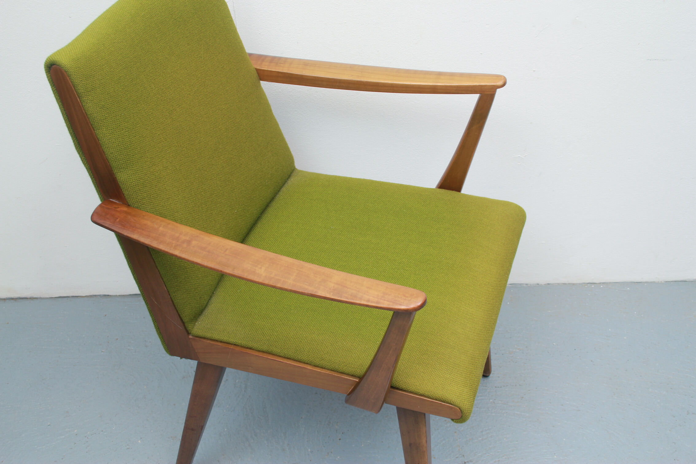 1950s armchair in cherrywood, green fabric