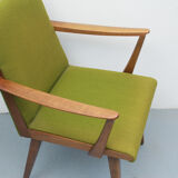 1950s armchair in cherrywood, green fabric