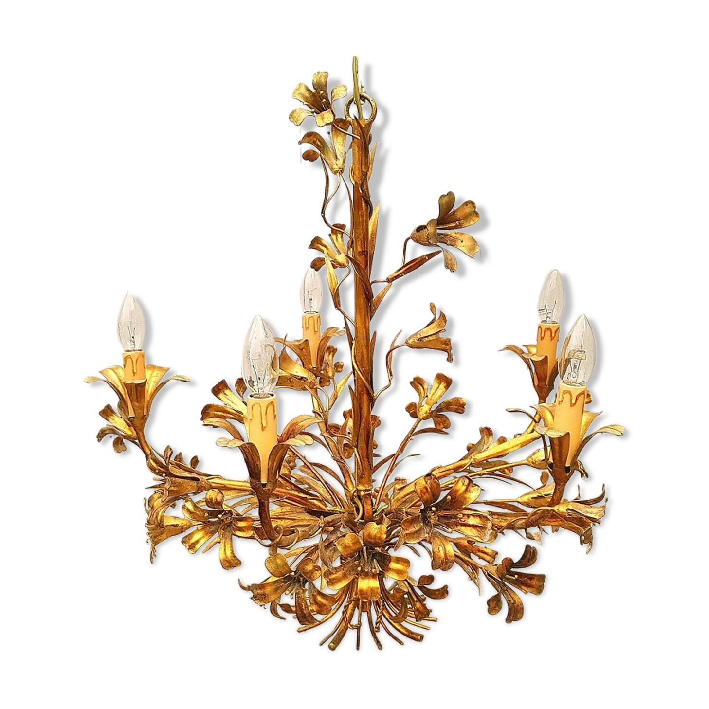 Chandelier 5 lights, gold leaf