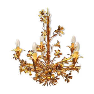Chandelier 5 lights, gold leaf