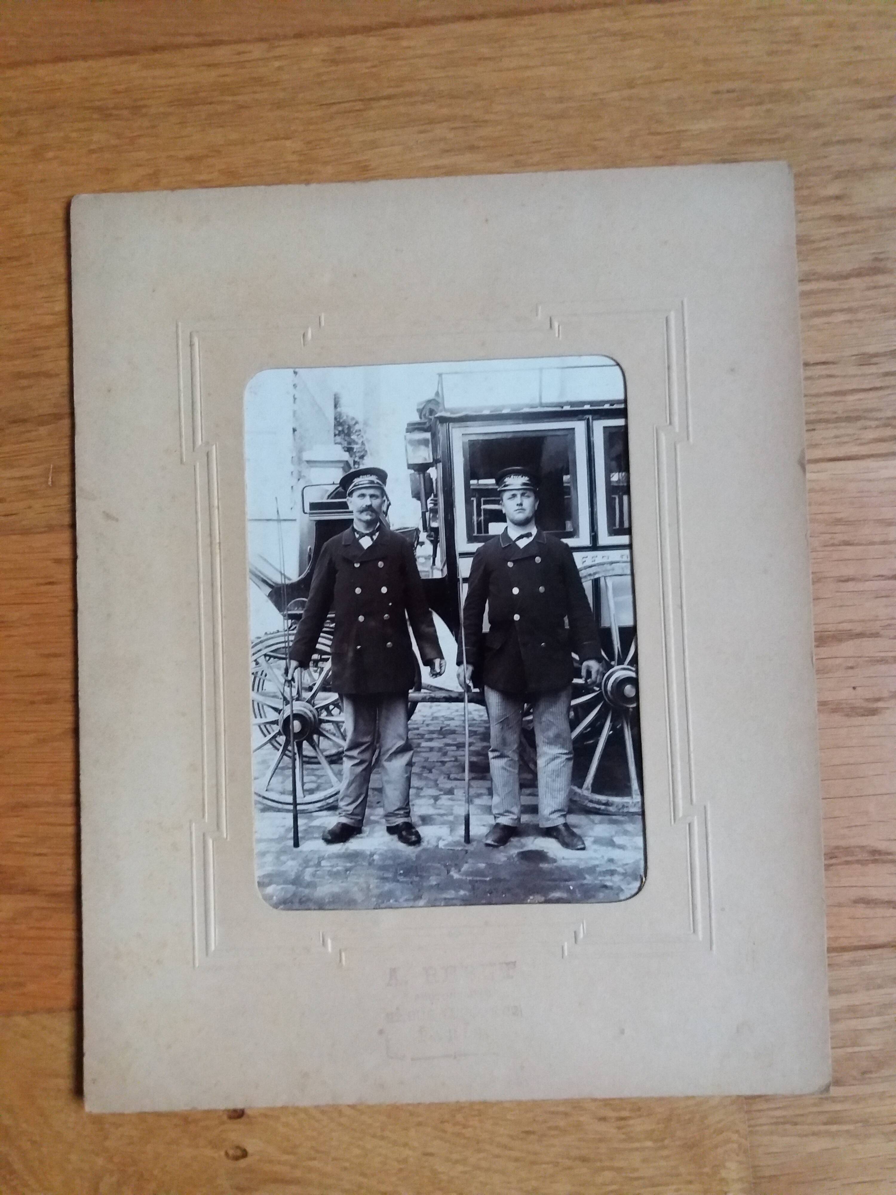 Old photograph 1900 two coachmen Chemins de fer de l'Ouest by A. Rebut in Paris