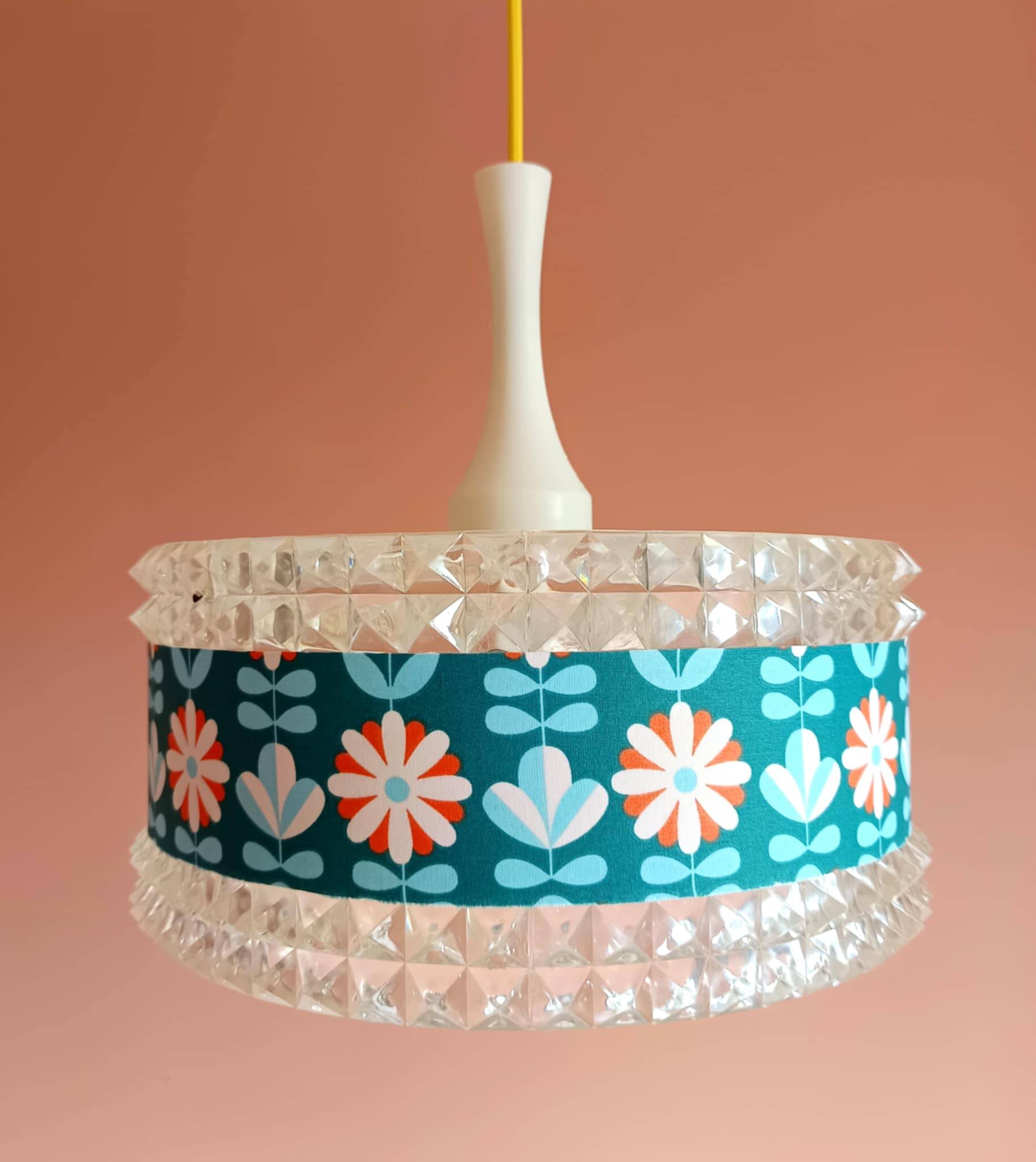 Vintage 1970s plexiglass and flower pendant light