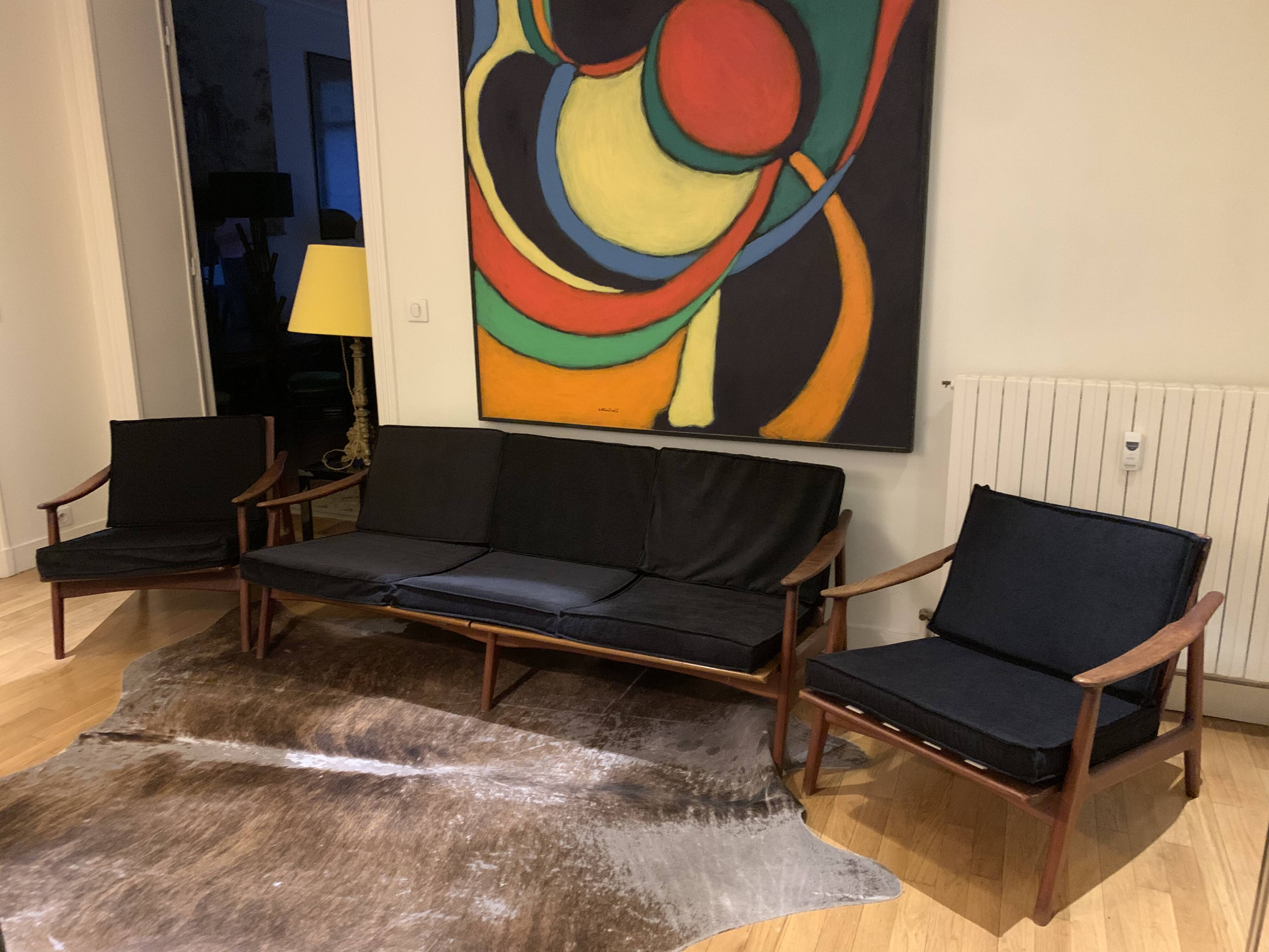 Ensemble canapé et 2 fauteuils danois, 1960