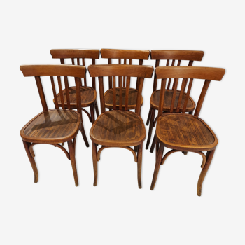 Suite of 6 chairs by Bistrot Baumann in 1940