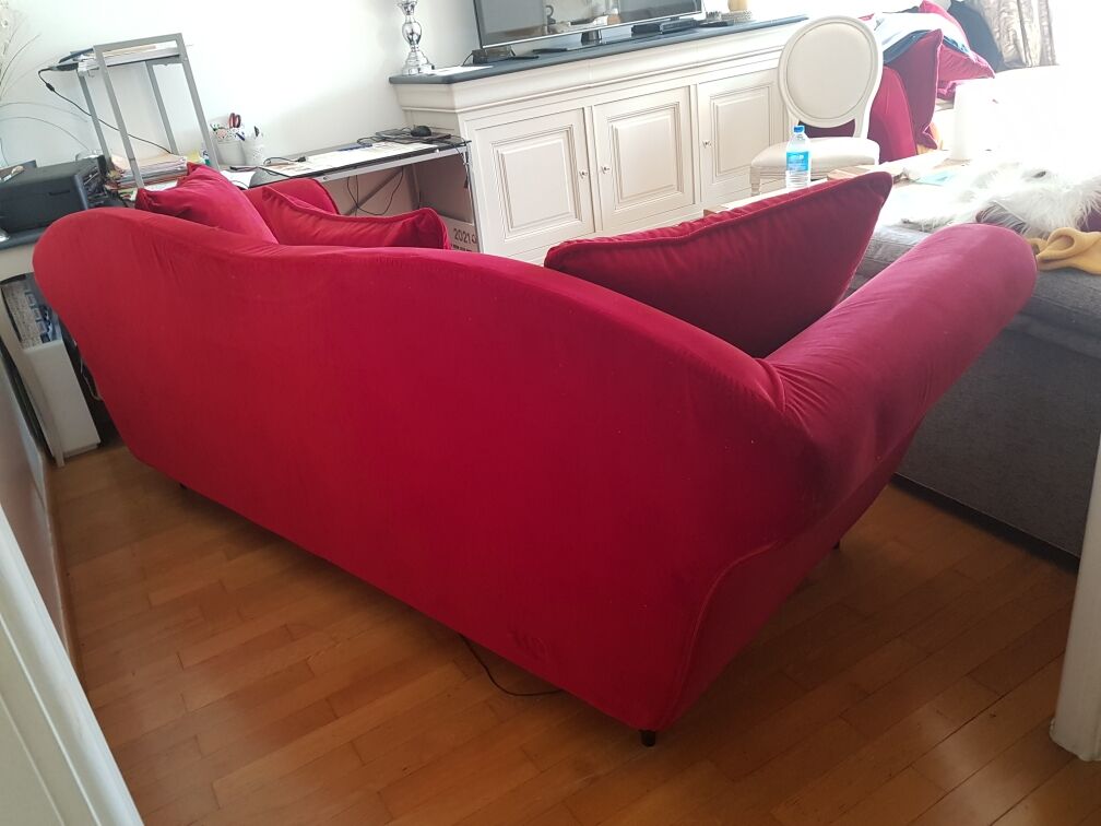 Red velvet sofa