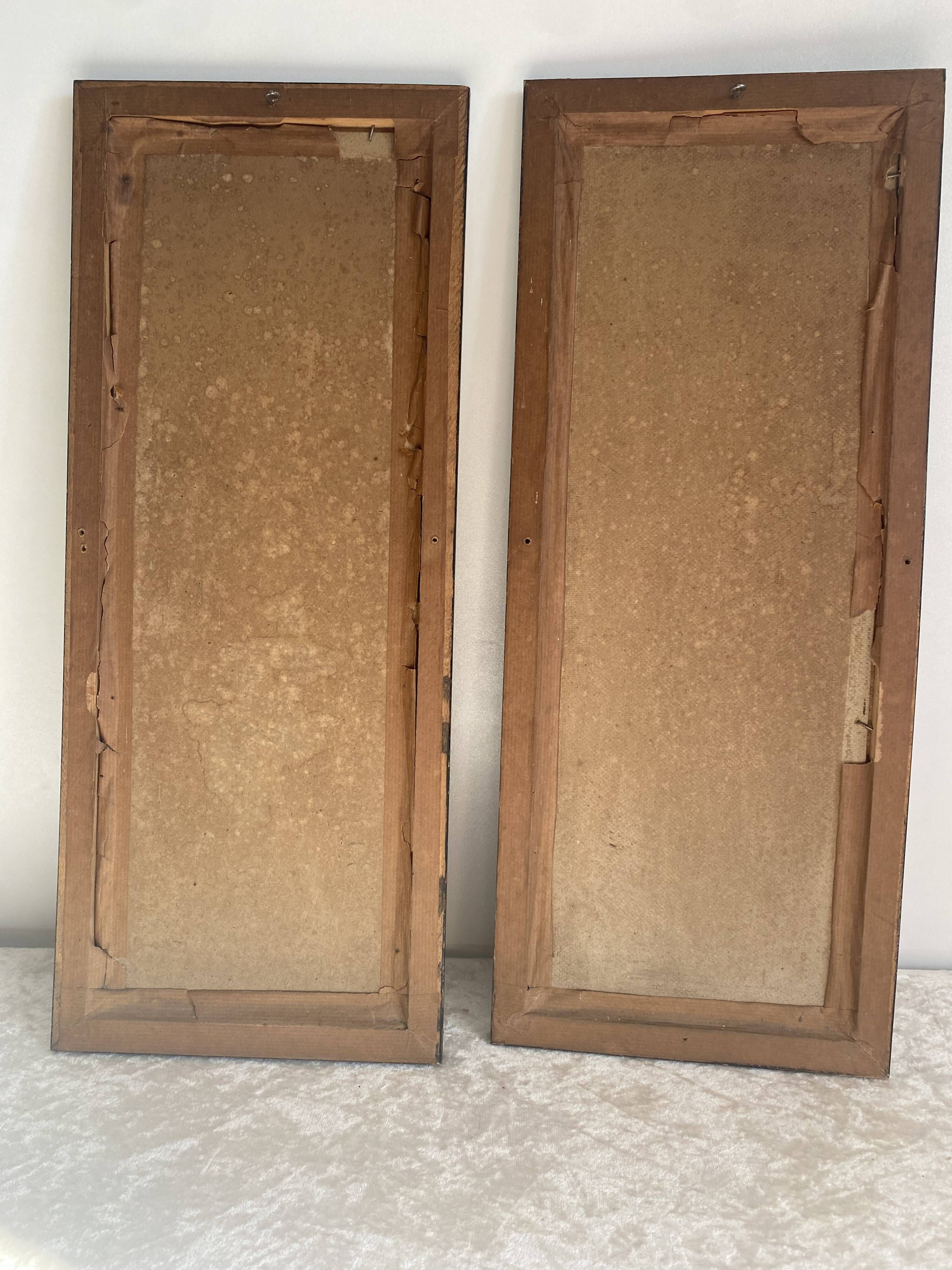 Pair of antique paintings. Romantic landscape diptychs.