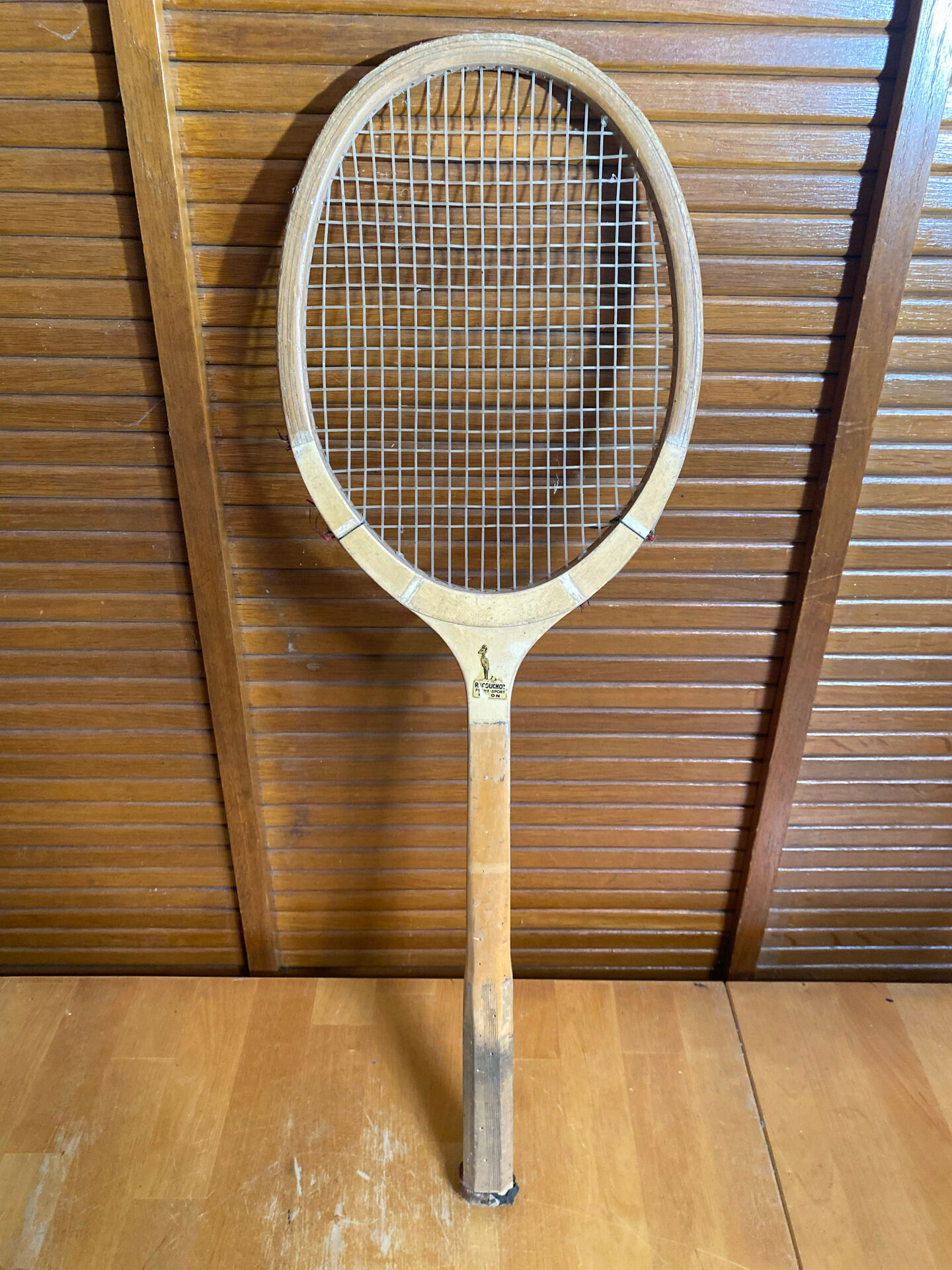 Vintage wooden tennis racket challenge sport