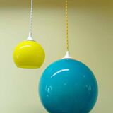 Pair of vintage ball pendant lights circa 1970