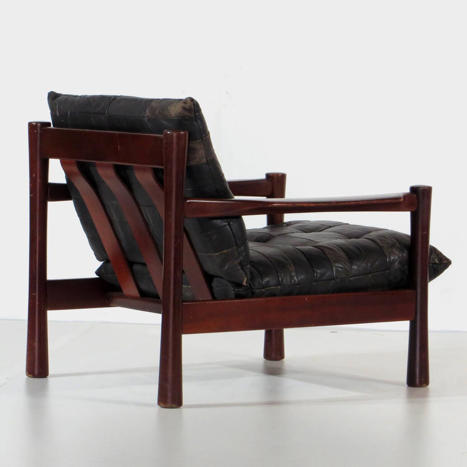 Vintage Mid Century Black Leather Patchwork Lounge Chair, 1960s