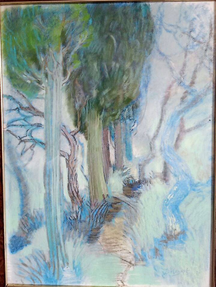 Pastel - Christine Delessert - 72 x 53 cm - sous-bois bleu