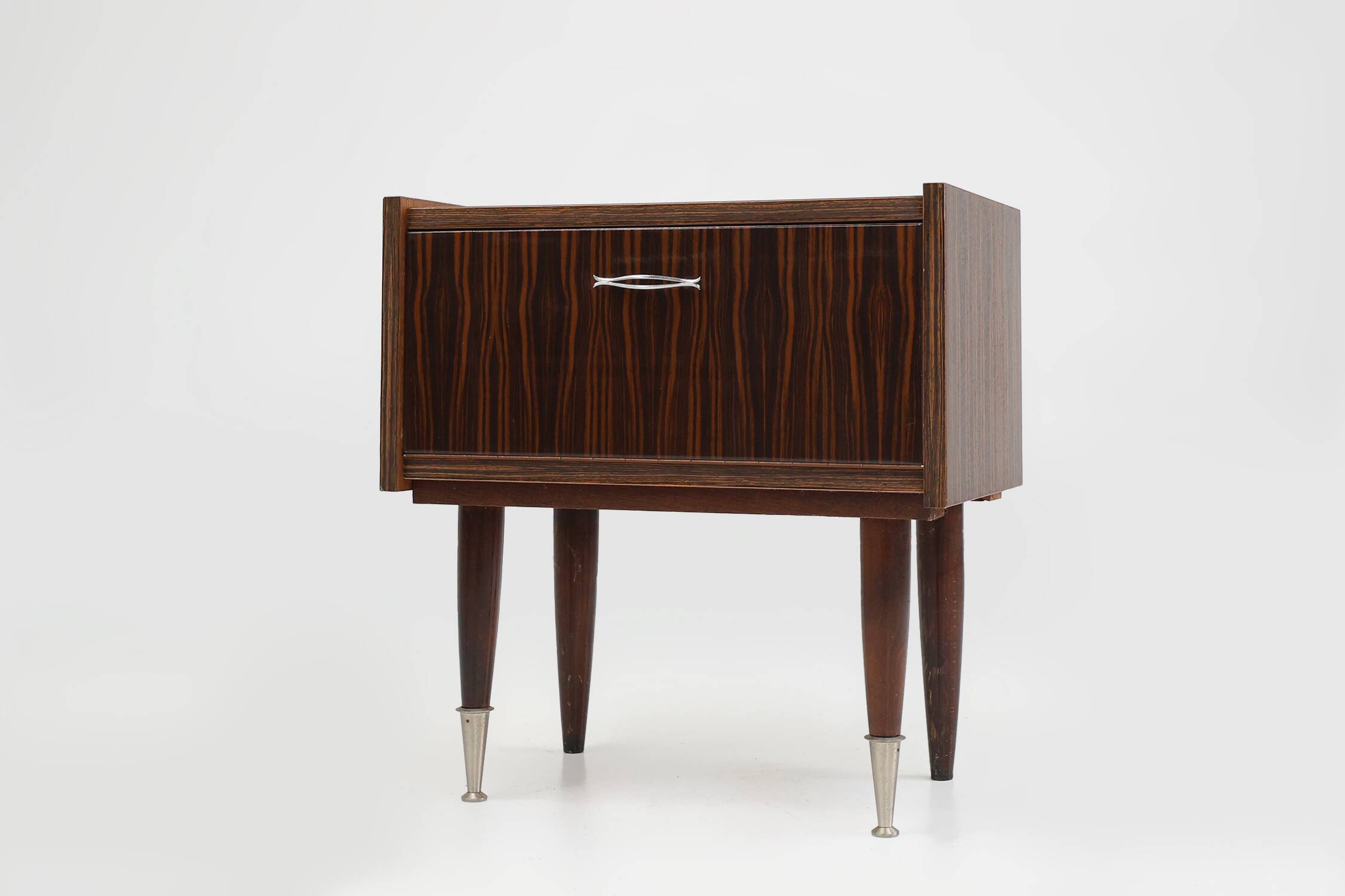 Vintage nightstand in wood with chrome details, Belgium 1960s