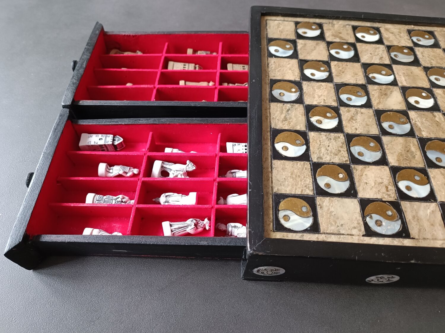 Chess in wood and mother-of-pearl