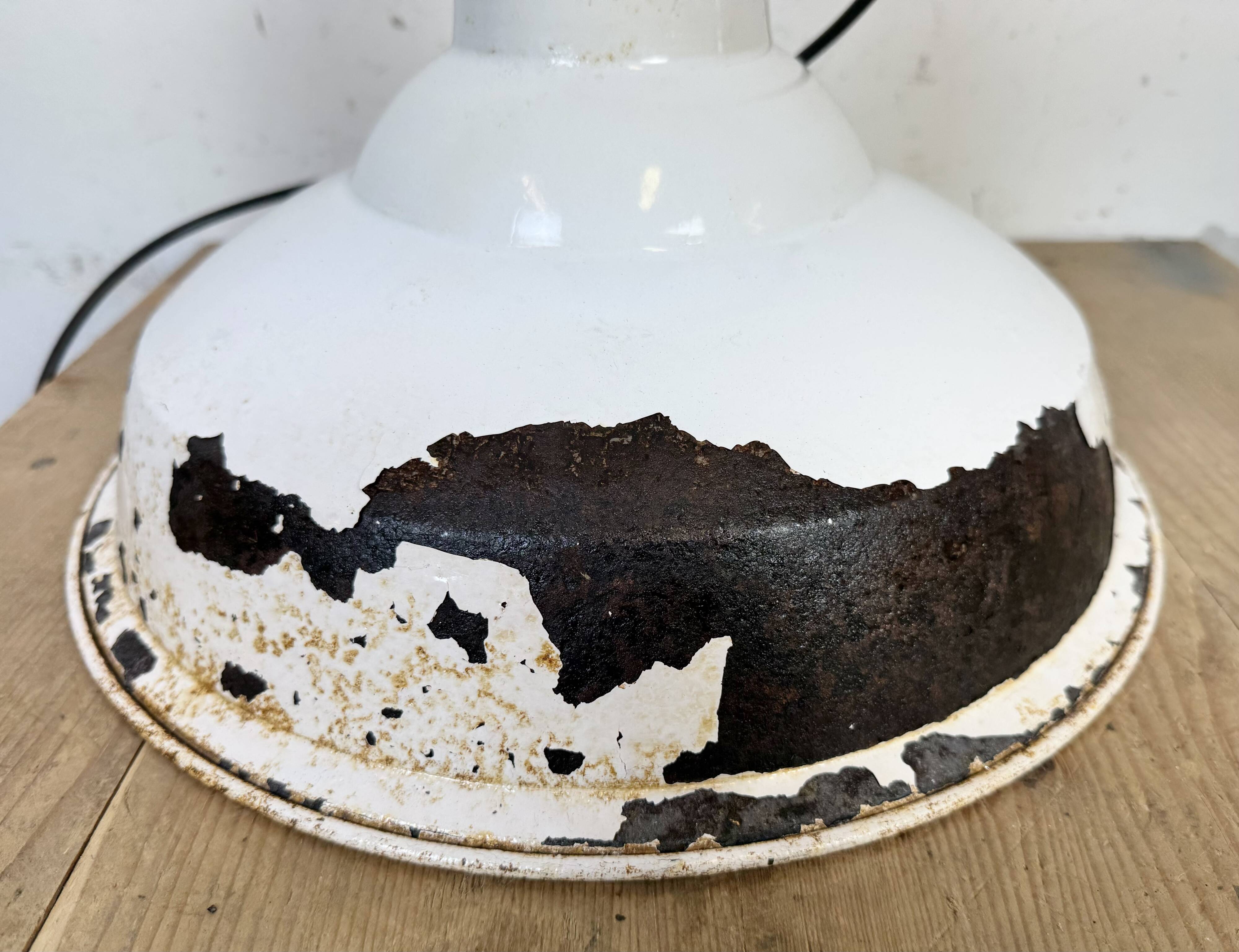 Industrial British White Enamel Factory Pendant Lamp from Benjamin, 1960s
