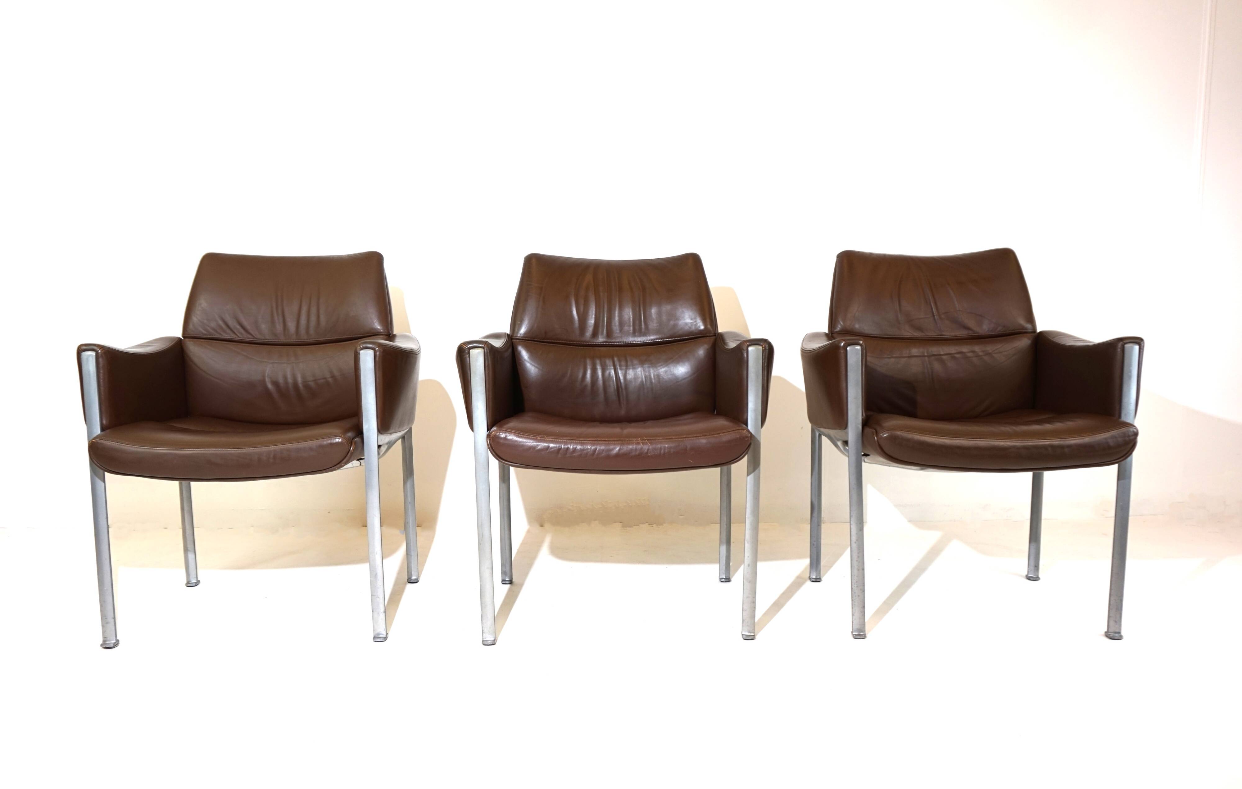 Röder Söhne Set of 3 leather office/dining room chairs by Miller Borgsen
