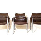 Röder Söhne Set of 3 leather office/dining room chairs by Miller Borgsen
