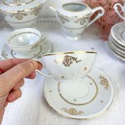 Vintage tea set in golden white porcelain CHAUVIGNY LIMOGES
