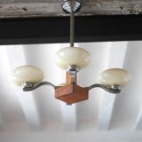 Art Deco suspension, 4-light chandelier with opaline globe, ceiling lamp.
