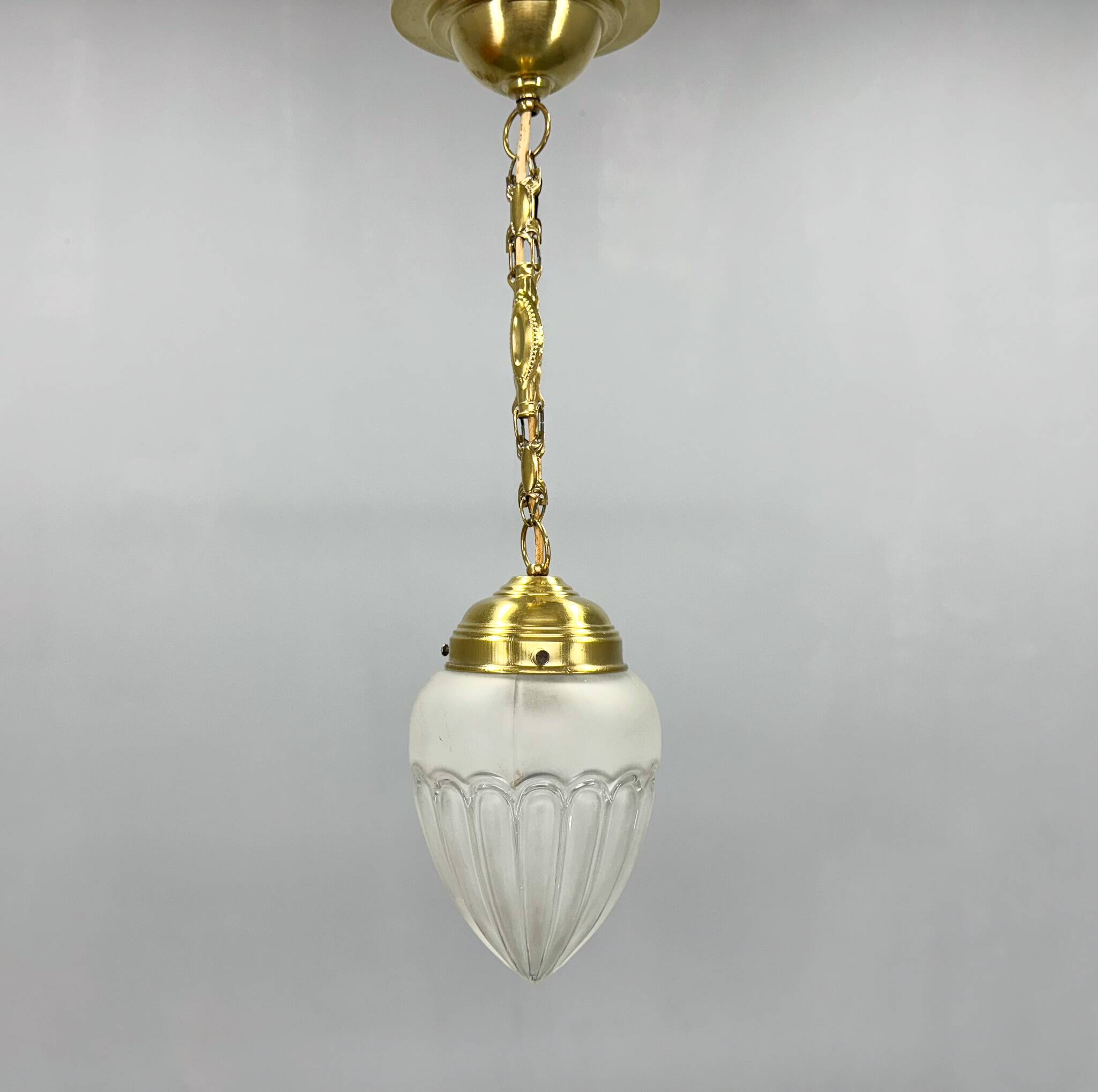 Art Deco Brass & Glass Pendant Light, Germany 1930s, Restored