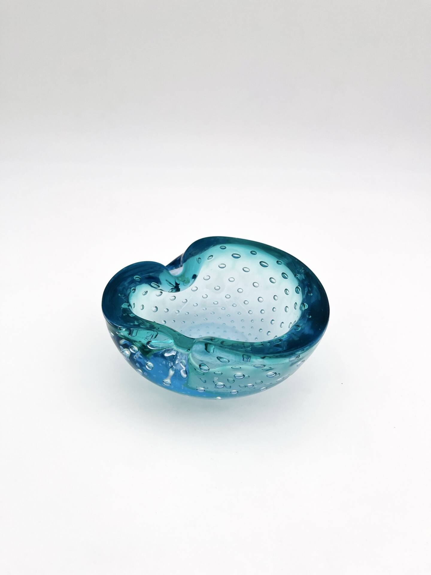 Murano Bullicante Peacock Blue Vide-Poche Vintage 60s 70s Art Glass