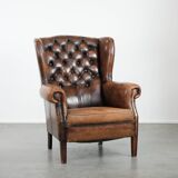Unique large sheepskin Chesterfield wingback armchair in English style