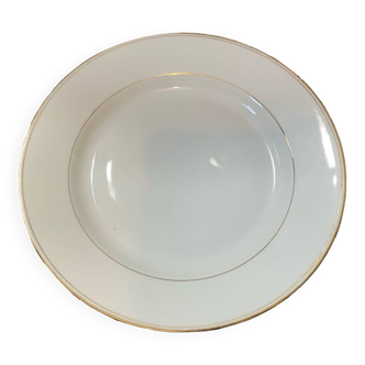 Grande assiette creuse ronde blanche et contour doré