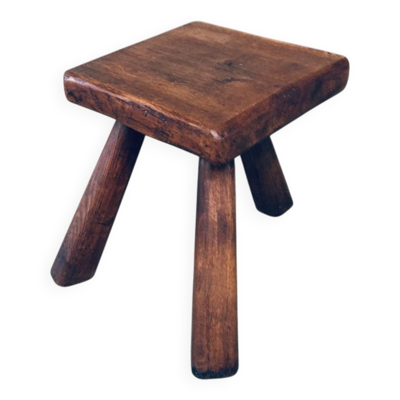 Small Tripod Oak Side Table / Stool, Belgium, 1950s