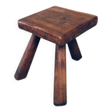 Small Tripod Oak Side Table / Stool, Belgium, 1950s