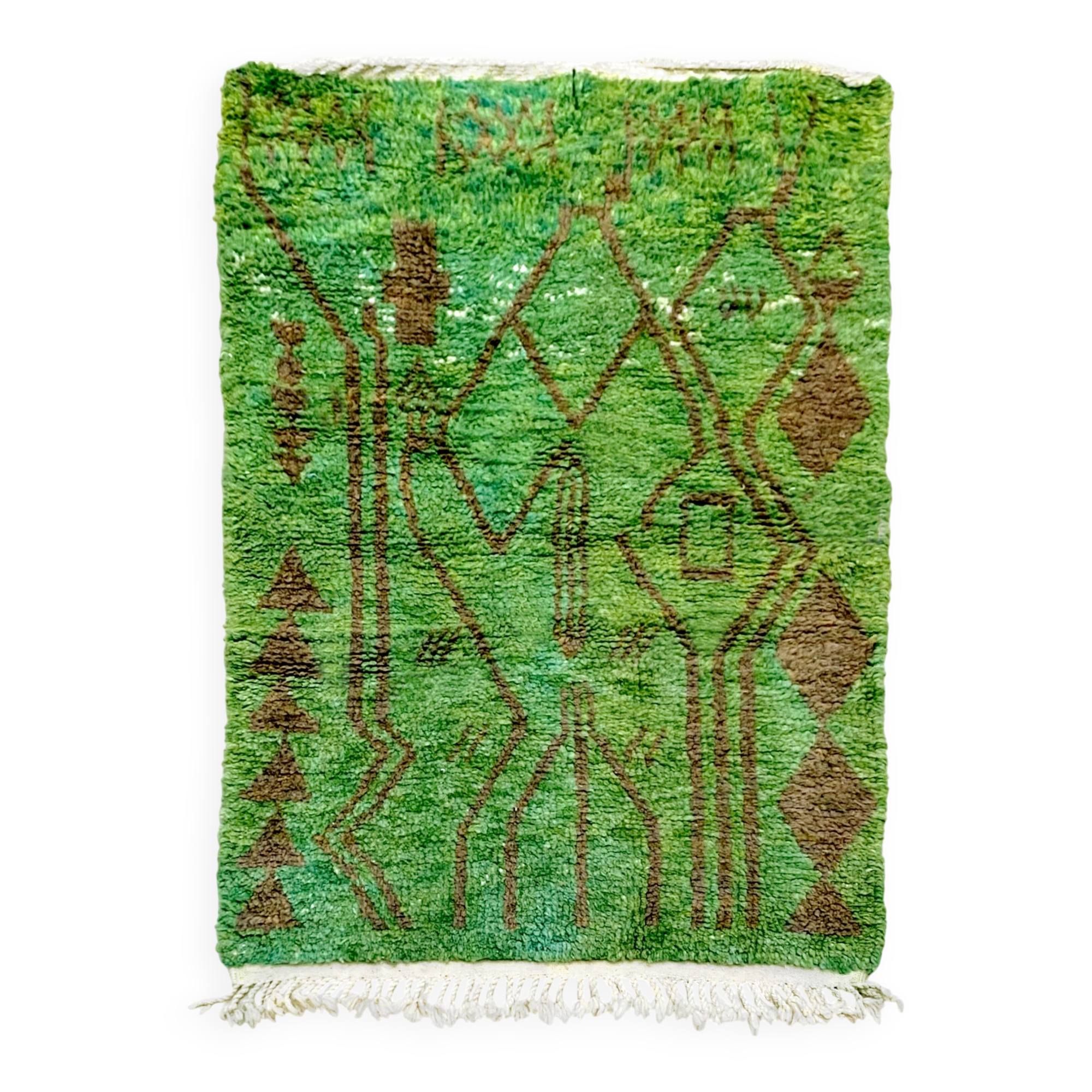 Green Beni Ouarain Berber rug with brown patterns, 1.45x1.10m
